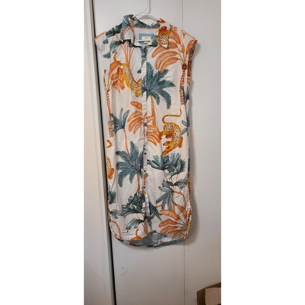 Maeve x Anthropologie The Lillian cap-sleeve button-front midi Jungle dress L